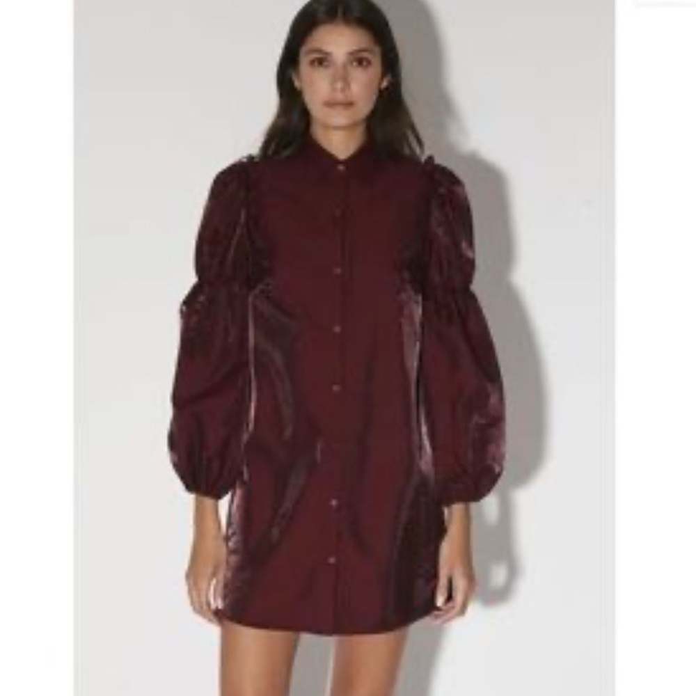 Walter Baker Orlana Frosted Cranberry Taffeta Shirtdress Mini Dress XS Christmas